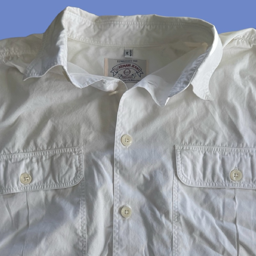 GIORGIO ARMANI JEANS - White Button Dress Shirt M Big Pockets Vintage Designer